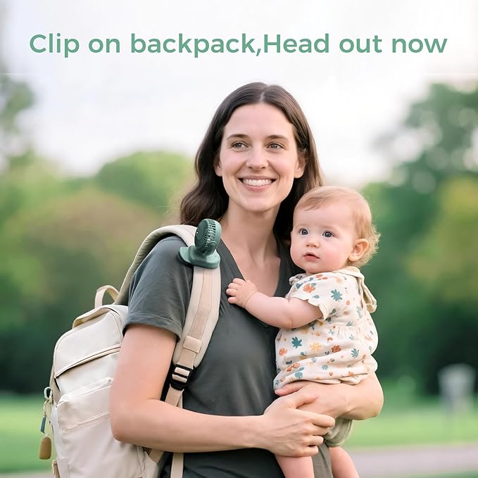 Momcozy Portable Fan with Clip | 4-Speed Mini-Fan for Carrier | Personal Fans Ultra Lighter 0.26lb | Gaps ≤4.5mm | Handheld Cooling | Rechargeable Rotate for Diaper Backpack/Stroller/Carrier/Chair-BubblyBeeBaby
