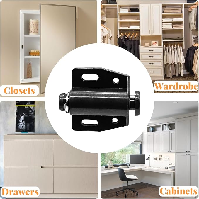 2 Pack Cabinet Magnetic Touch Latch, Push to Open Catches Magnet Push Release Latches Hardware for Kitchen Cabinet Drawer Cupboard Closet Door (Black)-BubblyBeeBaby
