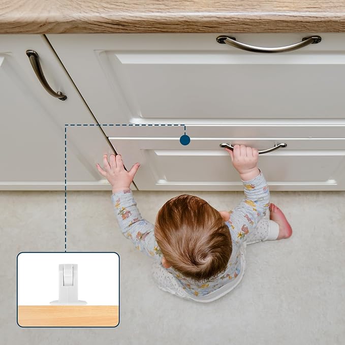 Inaya Magnetic Cabinet Locks Baby Proofing (20 Locks & 2 Keys), Child Safety Magnet Locks for Cabinets & Drawers with Invisible Design, 3M Adhesive for Easy Installation - No Drill & Tool Needed-BubblyBeeBaby