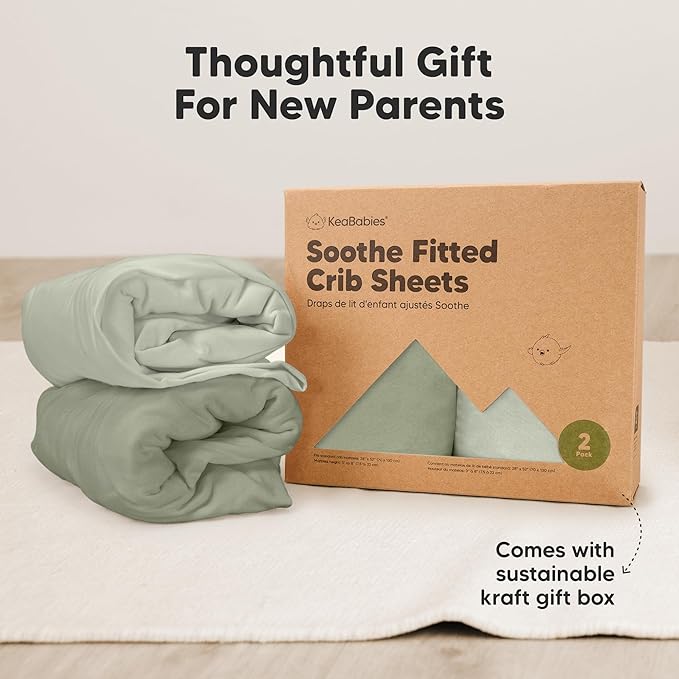 KeaBabies 2-Pack Organic Crib Sheets for Boys, Girls - 52x28 Fitted Crib Mattress Sheet Neutral, Breathable Jersey Cotton Cover for Baby Bed, Toddler Mattress, Soft & Cute Prints (Lichen)-BubblyBeeBaby