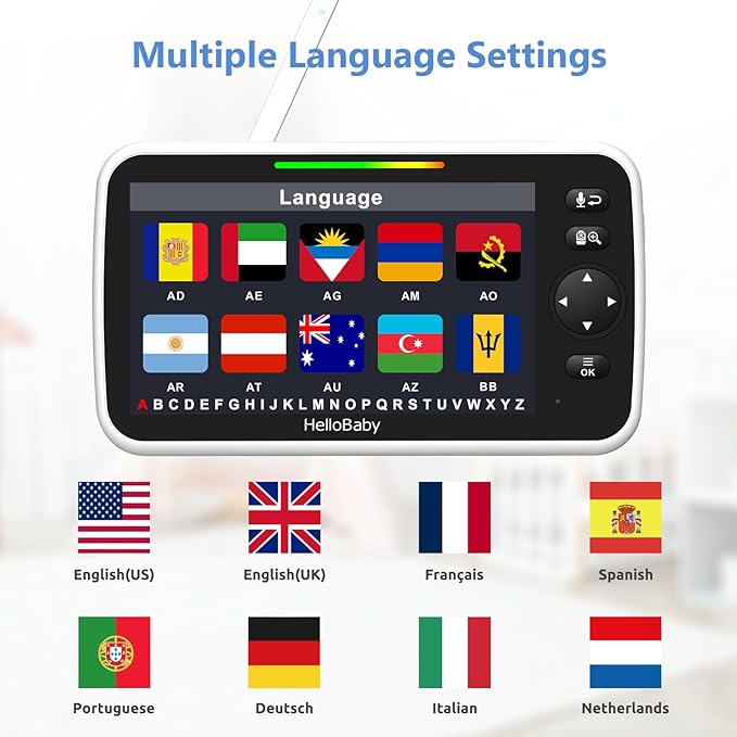 HelloBaby 6”IPS Large Screen, Video Baby Monitor with Upgraded 4000mAh Battery, 2-Way Talk, Night Vision, Pan-Tilt-Zoom, No WiFi, ECO Mode-BubblyBeeBaby