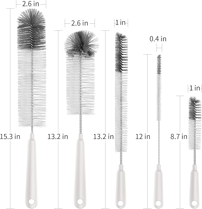 MR.SIGA 5 Pack Bottle Brush Cleaning Set with Storage Holder, Cleaning Brushes for Long Narrow Neck Bottles, Water Bottles, Baby Bottles, Tumblers, Drinking Glasses, Strews-BubblyBeeBaby