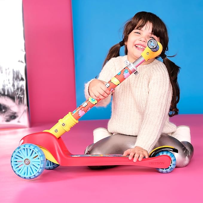 Jetson Character Kids Kick Scooter, LED Lights on Stem & Light-Up Wheels, Lightweight Frame, Height-Adjustable Handlebar, Lean-to-Steer System, Easy-Fold Mechanism-BubblyBeeBaby