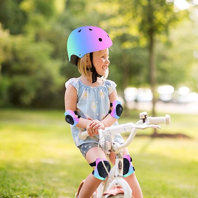 Kids Bike Helmet Set Adjustable for Children, Boys, Girls and Teenagers Aged 3-8 Years Includes Elbow, Knee, Wrist Guards Children's Helmet Protection Set for Bikes SkateboardsRollerskates-BubblyBeeBaby