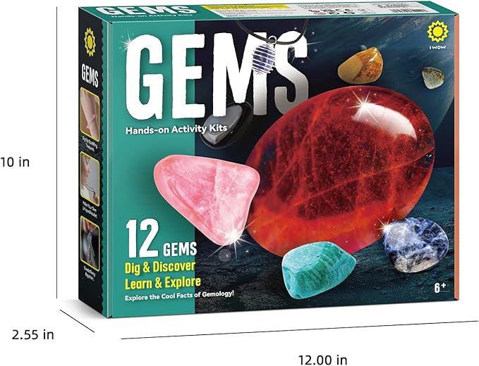 12PCS Gemstone Dig Kit for Kids – Dig Up Gems & Make Necklaces, Bracelets, Keychains – STEM Crystal Jewelry Craft Kit with Safety Goggles – Gift for Girls & Boys Ages 6 7 8 9 10 11 12-BubblyBeeBaby