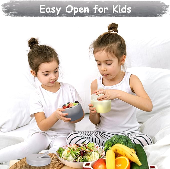 12oz Insulated Vacuum Food Jar with Buckle Lid Wide Mouth Soup Thermo for Hot Food Kids Leakproof Stainless Steel Lunch Container (Gradient Grey, 12OZ)-BubblyBeeBaby