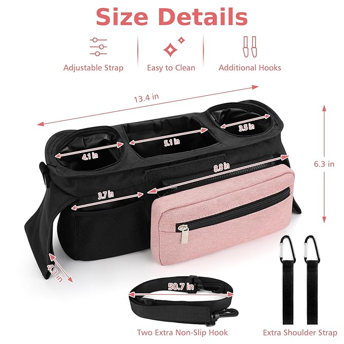 Accmor Universal Stroller Organizer with Insulated Cup Holder Detachable Phone Bag and Shoulder Strap,Stroller Bag Caddy Organizer Fits for Uppababy, Baby Jogger, Britax Strollers-BubblyBeeBaby