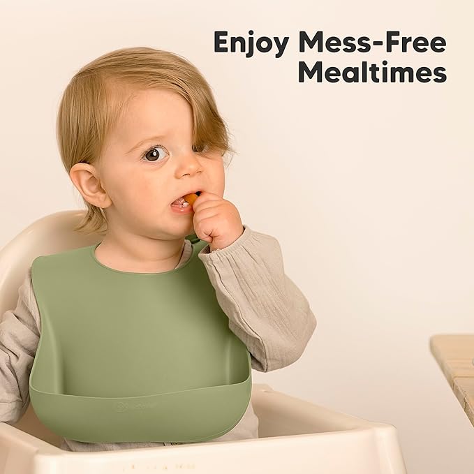 KeaBabies 2-Pack Silicone Baby Bibs for Eating - Sturdy Food-Grade Silicone Bibs for Babies Girl, Boy, Large Food Catcher, Clean & Put On Easily, Waterproof Toddler Feeding Essentials (Harvest)-BubblyBeeBaby