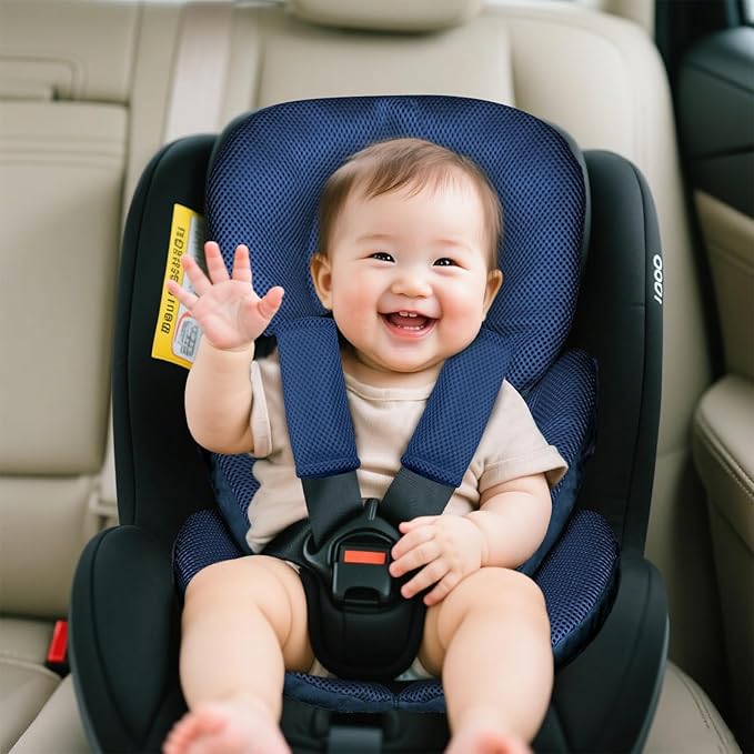 Infant Car Seat Insert for Newborn Girls Boys, Summer Mesh Baby Carseat Head Support with Strap Pads, Soft Reversible Baby Car Seat Insert Cushion Pad for Car Seat, Stroller, Bouncer, Swing, Blue-BubblyBeeBaby