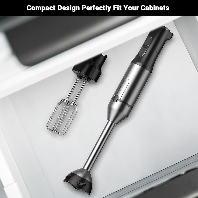 Immersion Blender RPM 16000±10% Scratch Resistant Hand Blender,15 Speed and Turbo Mode Hand Mixer, 3-in-1 Heavy Duty Copper Motor Stainless Steel Smart Stick with Egg Beaters and Chopper-BubblyBeeBaby