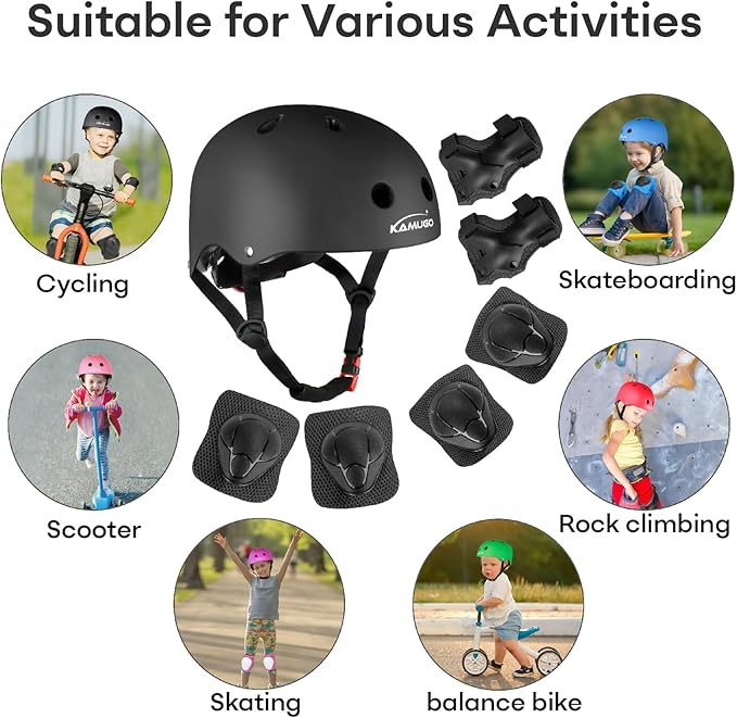 KAMUGO Kids Bike Helmet, Toddler Helmet for Ages 2-8 Boys Girls with Sports Protective Gear Set Knee Elbow Wrist Pads for Skateboard Cycling Scooter Rollerblading-BubblyBeeBaby