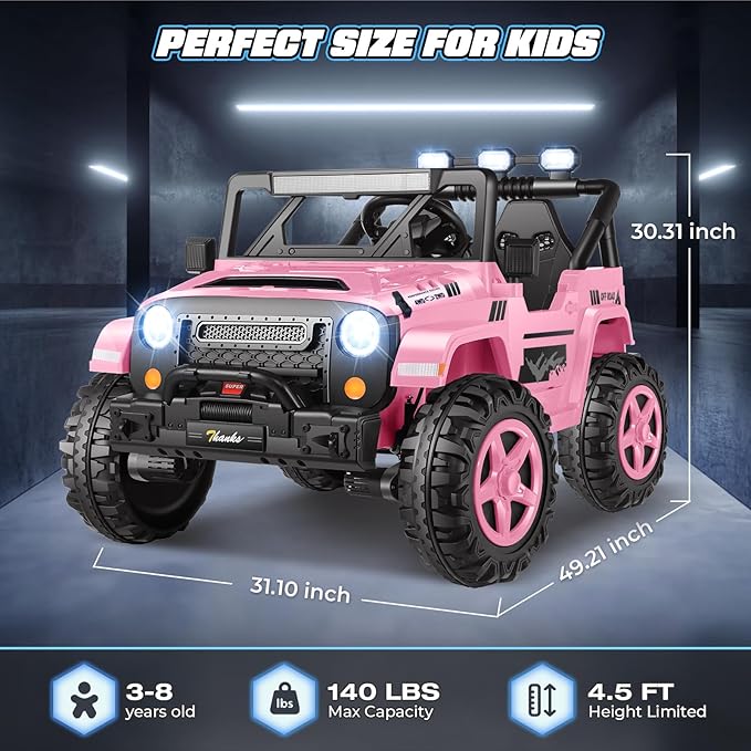 Hikole 24V Ride on Toys for Kids - 4WD/2WD Switchable 2 Seater Kids Electric Car with 4x200W Motors, Remote Control, 3 Speeds, LED Lights, MP3 Player, Safety Belt, Gift for Girls, Pink-BubblyBeeBaby