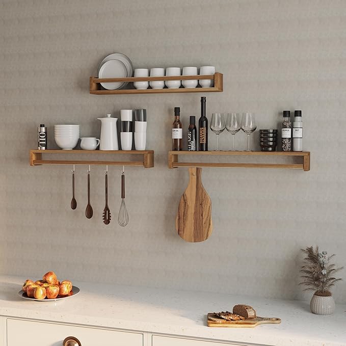 Heimlove Nursery Floating Shelves - 32 inch Solid Wood Wall Mounted Book Shelves for Kids, Set of 3-BubblyBeeBaby