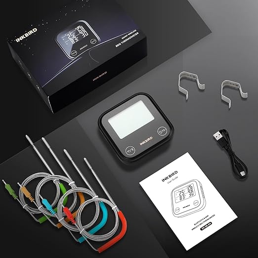 INKBIRD Dual Mode WiFi Wireless Meat Thermometer, 4 Probes with Clear LCD for Smoking, Bluetooth Meat Thermometer with Smart APP Control for Oven, Cooking-BubblyBeeBaby
