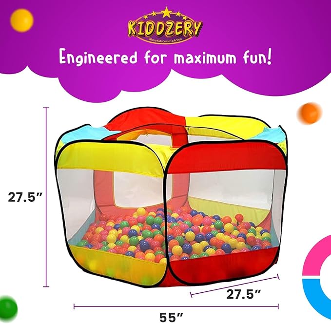 Kids Ball Pit Pop Up Large Tent for Toddlers - Indoor & Outdoor Gift Toys for Infants Girls & Boys, Baby Playpen with Zippered Storage Bag, 100 BallPit Balls Included-BubblyBeeBaby