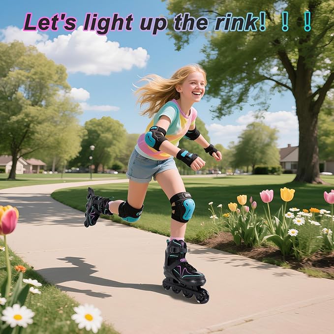 Kids Adjustable Inline Skates Ages 4-12, Youth Inlie Skates for Girls Boys 5-8 8-12 with Full Light Up Wheels, Beginner Women Adult Skates-BubblyBeeBaby