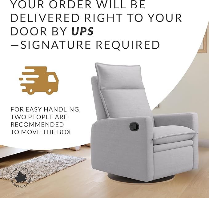 Jaymar Arya Modern Nursery Glider Recliner Chair – Cozy Nursing Chair with 360° Swivel for New Parents, Gentle Motion, Compact Design, High Back & Low Armrests, Canadian Made (Dove Grey/Como Fabric)-BubblyBeeBaby