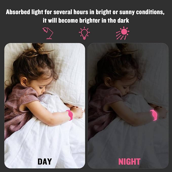 2 Pack Waterproof AirTag Bracelet for Kids, Hidden Silicone Wristband for AirTag, GPS Tracker Case for Air Tag Holder Strap Band for Child Toddler, Secure Anti-Loss Protection(Luminous)-BubblyBeeBaby