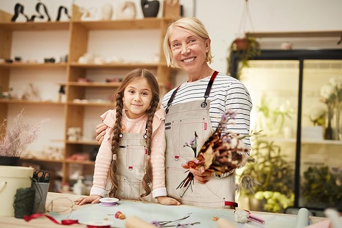 Kids Art Aprons for Painting, Gardening, Cooking, Multiple Pockets, Kids Smock for Boys & Girls, Waterproof (Age6-12)-BubblyBeeBaby