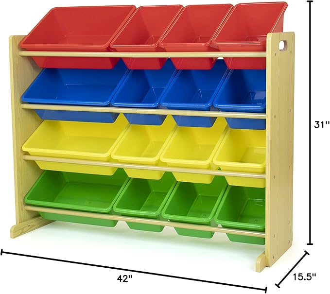 Humble Crew Supersized Toy Storage Organizer with 16 Removable Bins, Natural/Primary – Large Toy Storage for Toddlers Ideal for Kids' Rooms, Playrooms, and Nurseries - Modern Toy Bins for Kids-BubblyBeeBaby
