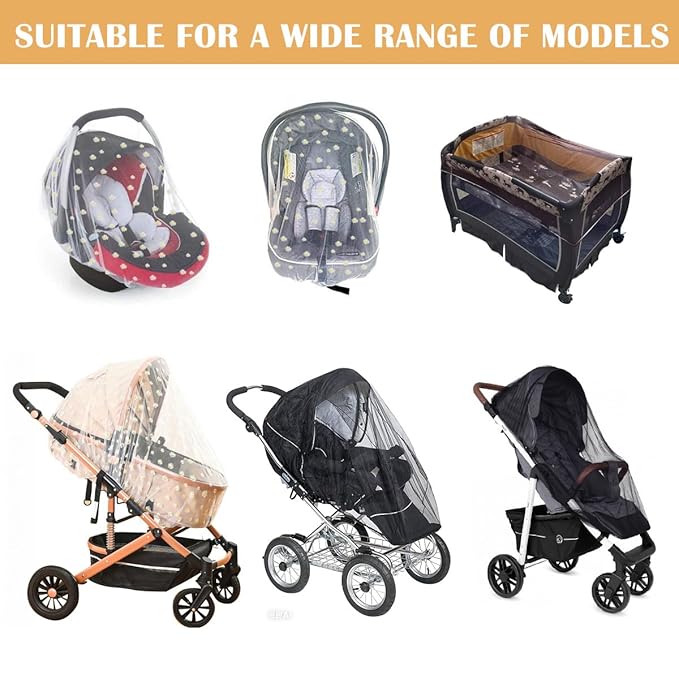 Baby Stroller Mosquito Net (2 Pack) - Durable Mesh Protection for Bassinets, Cradles, Playards, Pack N Plays & Portable Mini Cribs | Breathable Universal Fit Insect Barrier (Black + Daisy)-BubblyBeeBaby