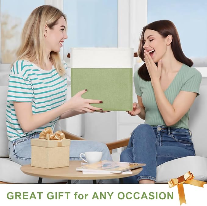 13x13 Cube Storage Bins, Collapsible Fabric Storage Box, 4 Pack Closet Baskets with Handles for Organizing, Shelf, Toys, Clothes, Home, Office, Nursery (Green&White)-BubblyBeeBaby