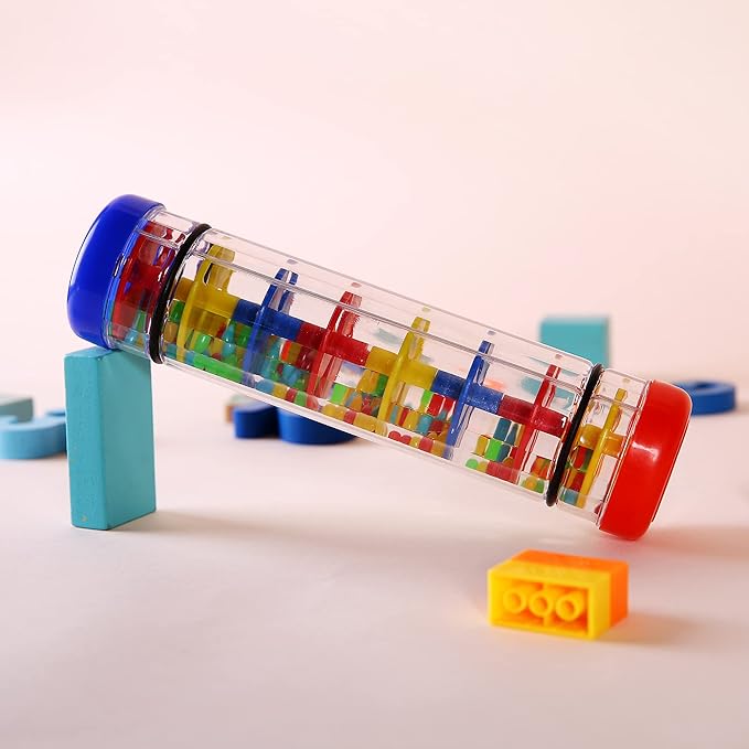 2 Pack Rainmaker Rain Stick Musical Instrument for Babies, Toddlers and Kids, 8 Inch Rainfall Rattle Tube Rainstick Shaker Toy-BubblyBeeBaby