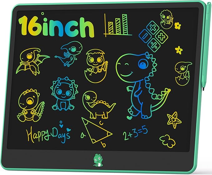 Hockvill LCD Writing Tablet for Kids, Toys for Girls Boys Drawing Pad for 3 4 5 6 7 Year Old Kid, Toddler Doodle Board Christmas Birthday for Children (16 INCH, Green)-BubblyBeeBaby