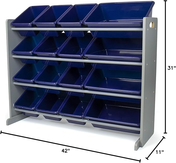 Humble Crew Supersized Toy Storage Organizer with 16 Removable Bins, Grey/Navy – Large Toy Storage for Toddlers Ideal for Kids' Rooms, Playrooms, and Nurseries - Modern Toy Bins for Kids-BubblyBeeBaby