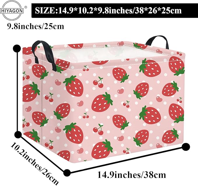 HIYAGON Rectangular Baby Girl Basket Kids Baby Storage Basket Toy Storage Bin Organizer Box Room Decor(Strawberry)-BubblyBeeBaby