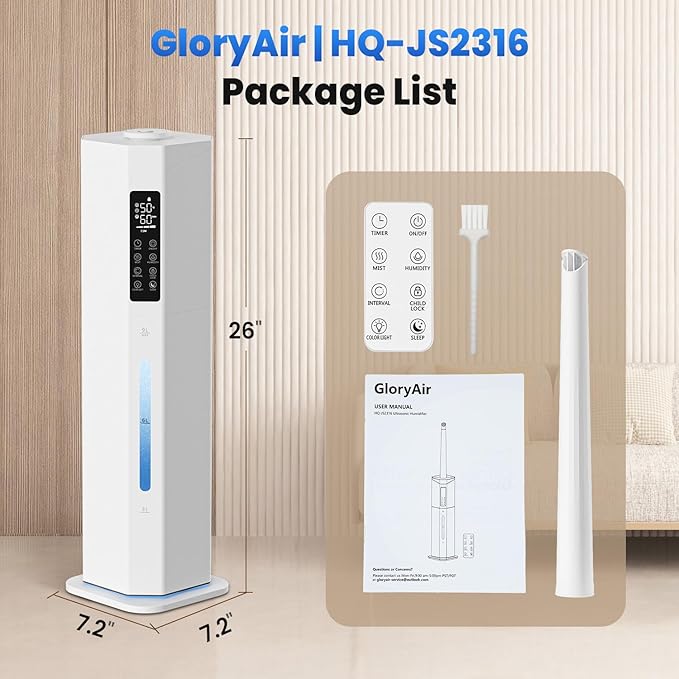 Humidifiers for Bedroom - GloryAir 2.38Gal/9L Top Fill Cool Mist Humidifier for Large Room 500ftΒ² 120H Last with Auto Mode 7-Color Light Humidistat Aroma Box Quiet Humidifiers for Plants Baby & Adults-BubblyBeeBaby