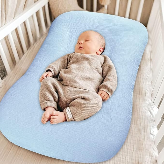 Hooyax Muslin Baby Lounger Cover Soft Organic Cotton Slipcover Fits Newborn Lounger for Baby Boys and Girls (Ice-Snow Blue)-BubblyBeeBaby