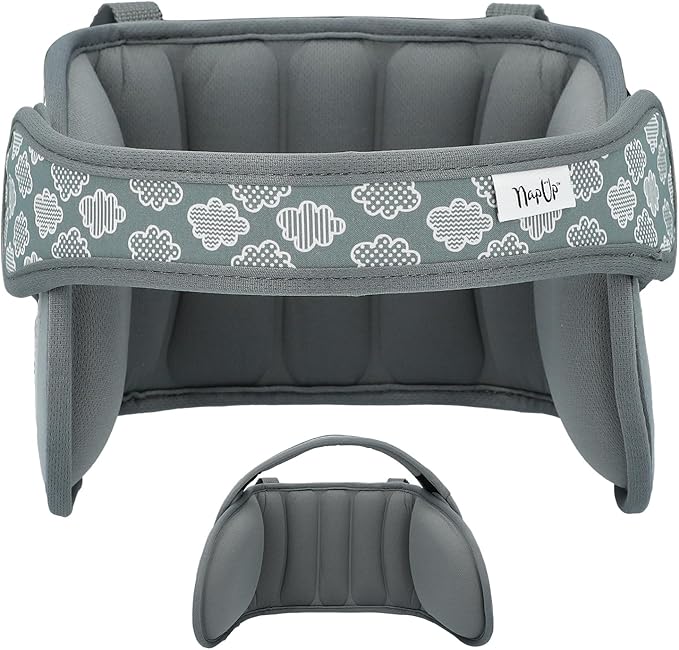 NAPUP Child Head Support for Car Seats – Safe, Comfortable Head & Neck Pillow Support Solution for Front Facing Car Seats and High Back Boosters – Baby & Kids Travel Accessories (Grey)-BubblyBeeBaby