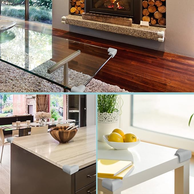 12 Pack Corner Protector Baby Proofing Corners and Edge Guards, Soft Safety Pre-Taped Rubber Foam Furniture Bumper for Fireplace, Table, Stair, Cabinet (Gray)-BubblyBeeBaby