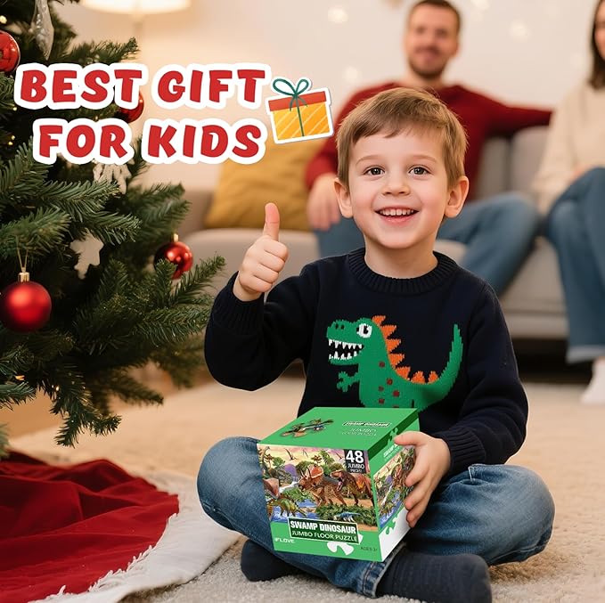 Jumbo Floor Puzzle for Kids,48 Piece Dinosaur Large Jigsaw Puzzles for Toddlers Ages 3-5,Children Learning Preschool Educational Dinosaur Toys,Christmas Birthday Gifts for Boys Girls Ages 4-8-BubblyBeeBaby