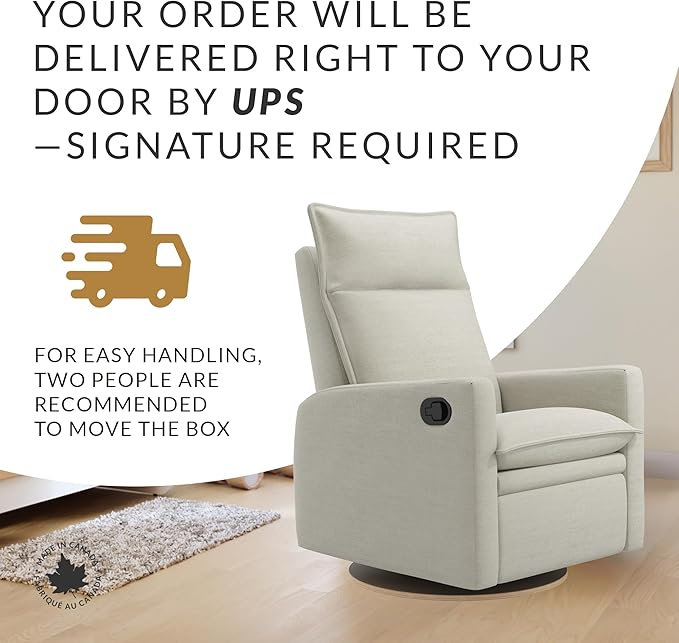 Jaymar Arya Modern Nursery Glider Recliner Chair – Cozy Nursing Chair with 360° Swivel for New Parents, Gentle Motion, Compact Design, High Back & Low Armrests, Canadian Made (Sand/Como Fabric)-BubblyBeeBaby
