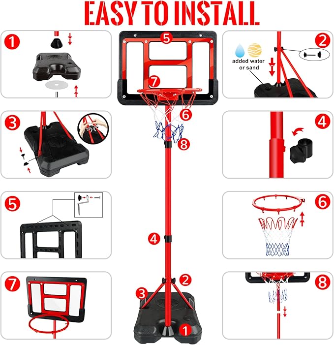 Kids Basketball Hoop with Stand, Adjustable Basketball Set, Toddler Basketball Toys for Boys Age 3 4 5 6 7 8, Indoor Outdoor Backyard Sport Game Gifts-BubblyBeeBaby
