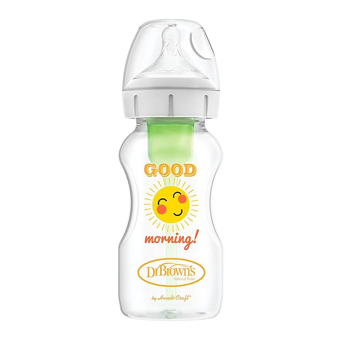 Dr. Brown's Natural Flow Anti-Colic Options+ Wide-Neck Baby Bottles, 9 oz/270 mL, with Level 1 Slow Flow Nipple, 4 Pack Good Morning/Good Night Gift Set-BubblyBeeBaby
