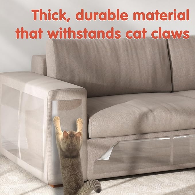 18 Pcs Large Cat Scratch Furniture Protector, Transparent Couch Protector from Cat Claws, Single-Sided Self Adhesive Anti Pet Deterrent Sofa Cover, 17in-BubblyBeeBaby
