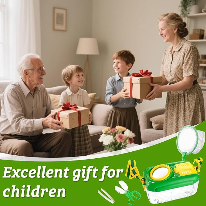 2 Set Bug Catcher for Kids- Educational Bug Catching Kit Including Butterfly Net, Insect Clip, Tweezer, Outdoor Toys for Kids Ages 3-10 (Green)-BubblyBeeBaby