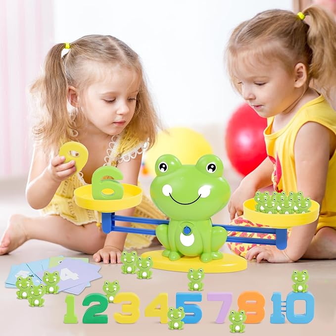 BAKAM Frog Balance Scale Toy, Number Counting Blocks Games, Montessori Math Games for Kids 5-7, Preschool Kindergarten Learning Activities, STEM Educational Toys for 3+ Year Old-BubblyBeeBaby
