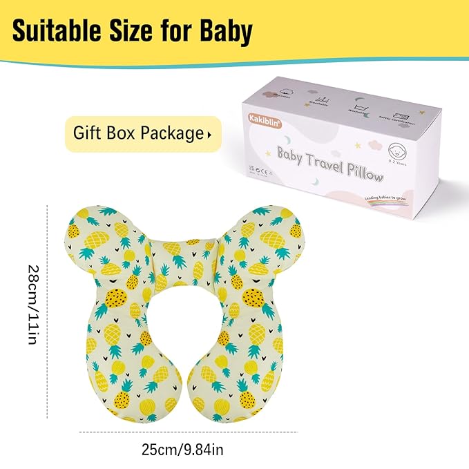 KAKIBLIN Baby Travel Pillow, Upgraded Baby Neck Pillows for Car Seat Toddler Head and Neck Support Pillow,Support Pillows for Car Seat, Pushchair,Travel (Pineapple)-BubblyBeeBaby