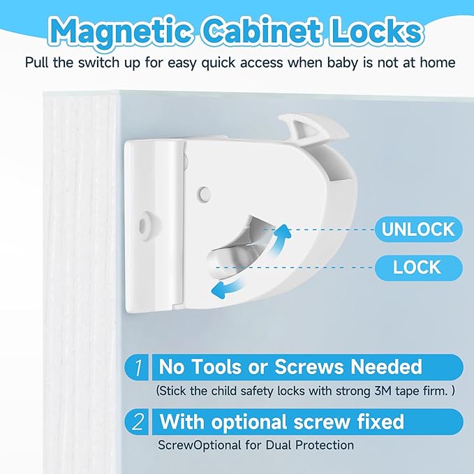 18 Pack Magnetic Cabinet Locks for Child Safety, Drawer Locks Baby Proofing, Magnetic Door Safety Locks for Cabinets and Drawers, Easy Installation No Tools Required (18 Pack and 2 Keys)-BubblyBeeBaby