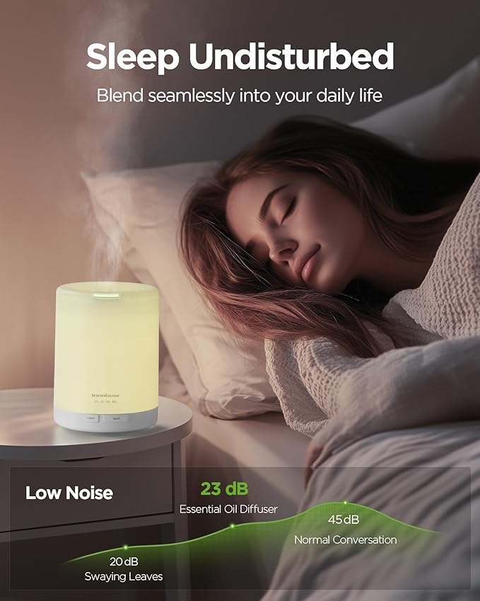 InnoGear 300ML Essential Oil Diffuser, Premium 5-in-1 Ultrasonic Aromatherapy Diffusers Scent Humidifier Aroma Diffuser Vaporizer Auto-Off Timer for Room Office Home, Basic White, Medium-BubblyBeeBaby
