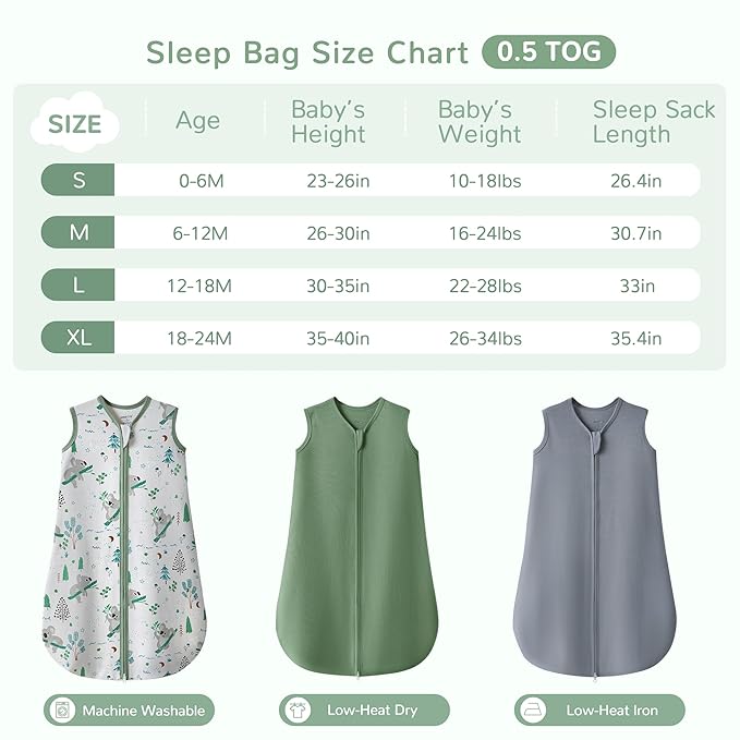 JELLYMONI Baby Sleep Sack 12-18 Months 100% Cotton Wearable Blanket, 0.5 TOG Soft Lightweight Toddler Sleeping Sack 3 Pack 2-Way Zipper Newborn Sleep Sacks-BubblyBeeBaby