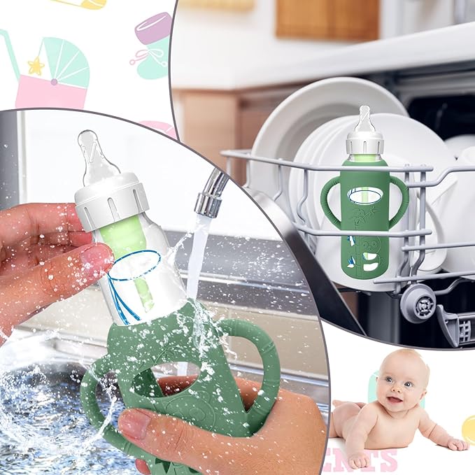 BUSOHA 3 Pack Silicone Sleeves for Dr. Brown's Glass Baby Bottles - Drop Protection Baby Bottle Sleeves Compatible with Dr. Brown's Newborn Glass Bottles with Silicone Handles,8 oz-BubblyBeeBaby