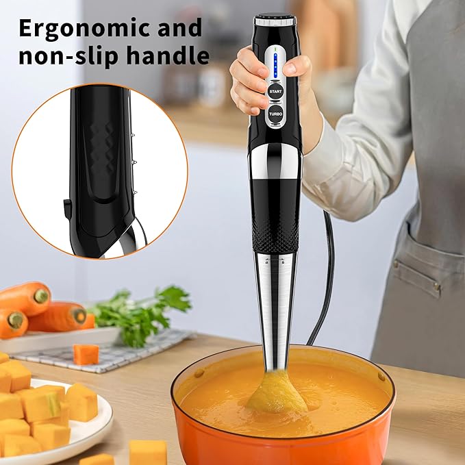 Immersion Blender Handheld, 3-Angle Adjustable with 21-Speed Electric Hand Emulsion Stick Blender with Stainless Steel Blade for Milkshakes, Puree, Soup, Baby Food, Smoothies-BubblyBeeBaby