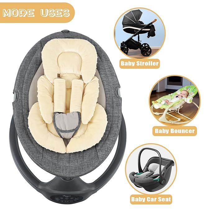 GFU Infant Car Seat Insert Head and Body Support, Reversible Newborn Insert for Carseat with Strap Pads, Soft Stroller Cushion Pillow Insert for Boys and Girls, Fits for Stroller, Swing, Beige-BubblyBeeBaby