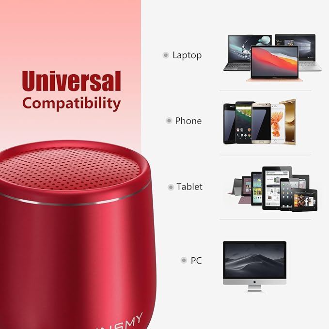 INSMY Small Bluetooth Speaker, Waterproof Mini Portable Wireless Speaker, Punchy Bass Rich Audio Stereo Pairing, Handheld Pocket Size, Built in Mic for Hiking Biking Gift Laptop Tablet (Red)-BubblyBeeBaby