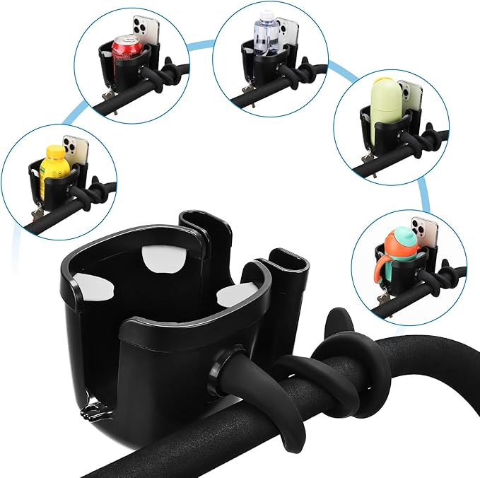 Accmor Stroller Cup Holder, Universal Cup Holder with Silicone Gooseneck Arm, Bike Cup Holder, 360° Rotatable Large Caliber Drinks Holder for Stroller, Bike, Wheelchair, Walker-BubblyBeeBaby